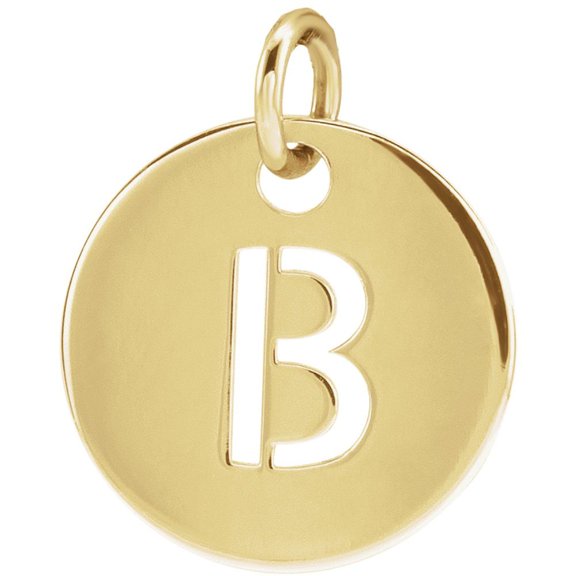 Precious Stars Unisex 14K Yellow Gold Initial B Disc Pendant