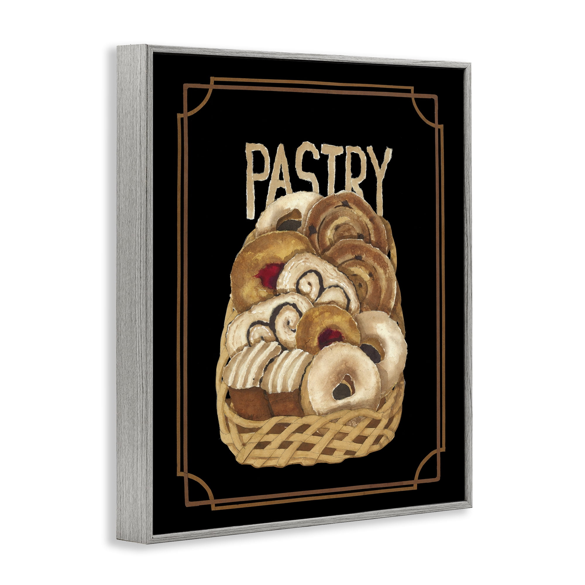 Stupell Industries Traditional Pasty Basket Food & Beverage Painting Gray Framed Art Print Wall Art, 24 x 30