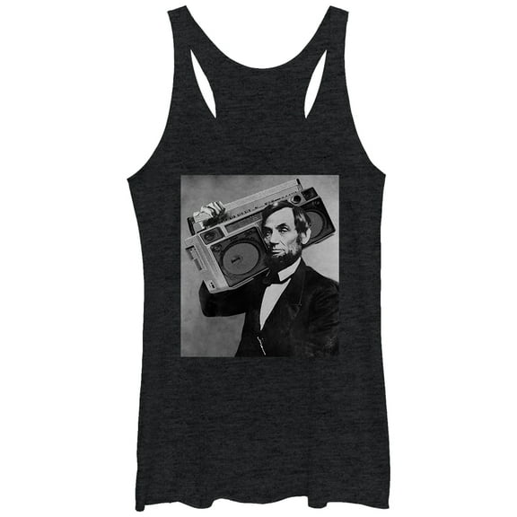 Women's Lost Gods Abraham Lincoln Boombox Racerback Tank Top Black Heather Medium