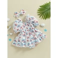 thumbnail image 2 of Bagilaanoe 4th of July Newborn Baby Girl Rompers Dress Print Short Sleeve Bodysuit + Headband 3M 6M 12M 18M 24M Infant Patchwork One Piece Short Jumpsuit for Independence Day, 2 of 7