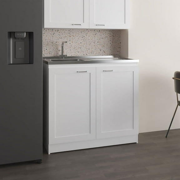 Zurich 39" Wide Utility Sink, Base Cabinet Two-Door Cabinet With Two Shelves, Stainless Steel Sink, Laundry Room, Garage Sink, Black