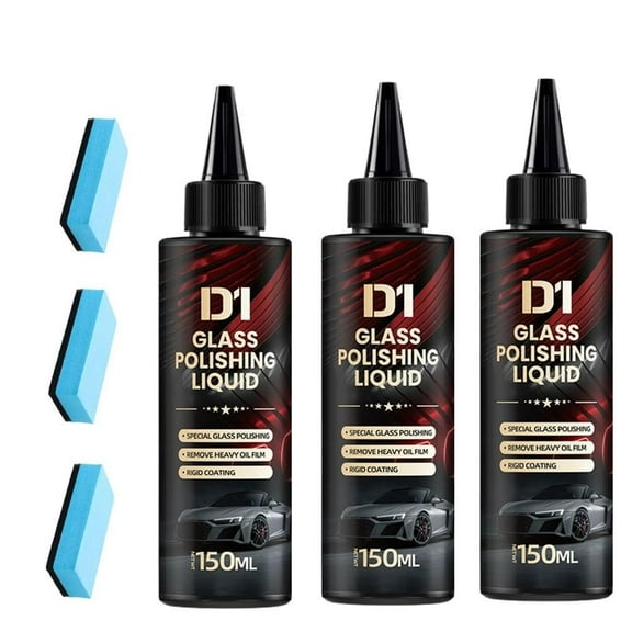 Car Glass Oil Film Remover - Glass Polishing Compound,Glass Polishing Liquid D1,Car Glass Cleaner & Polish - Anti-Fog Hydrophobic Coating Spray, Removes Swirls, Scratches, Wiper Marks & Oil Film(3pcs