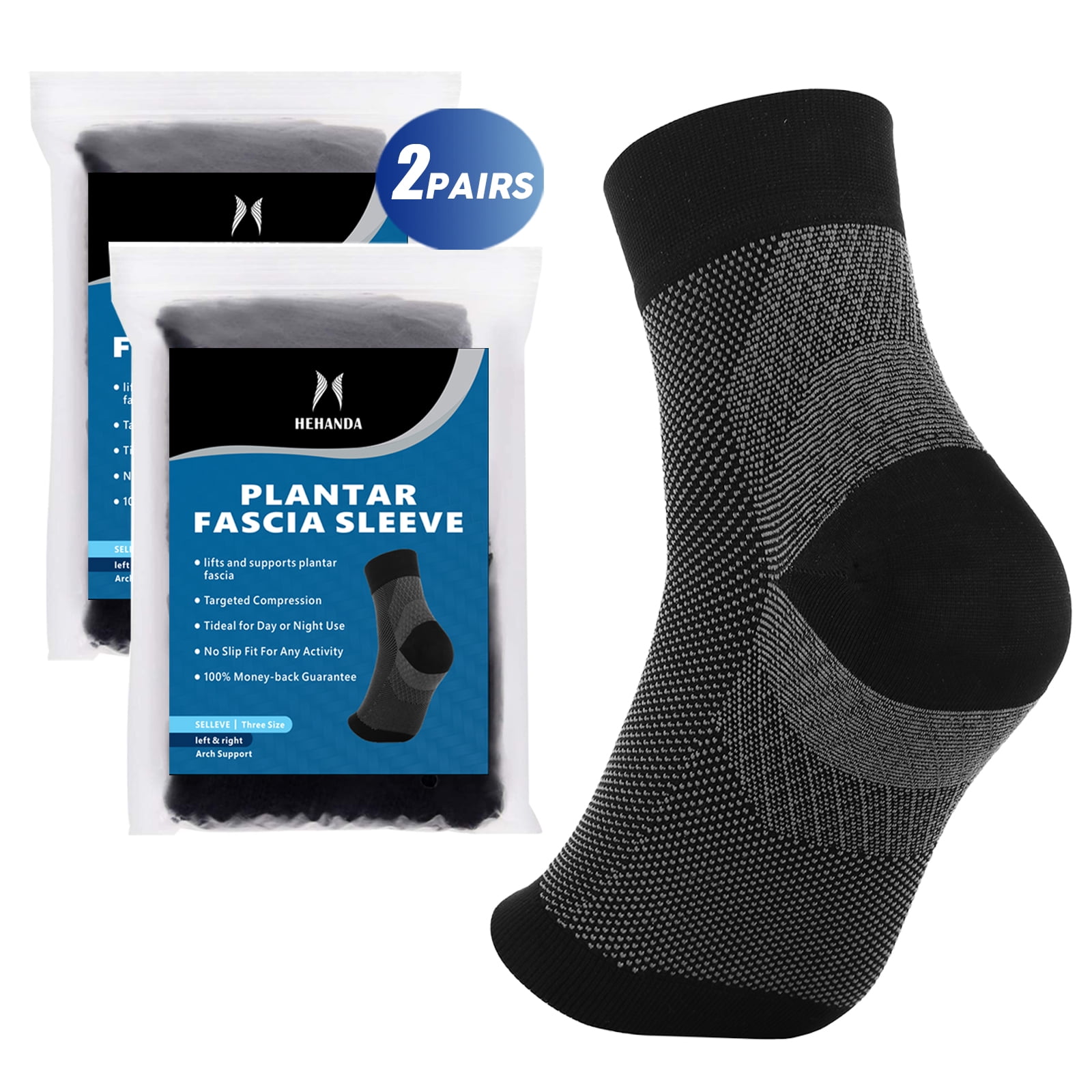 Hehanda Plantar Fasciitis Compression Socks for Women & Men (Black, 2 ...