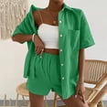 thumbnail image 2 of WAYUTE Womens Sets 2 Piece Outfits V Neck Solid Color Shorts and Shirt Top Shirt Slim Suits Travel Vacation Fashion Casual Summer Outfit, 2 of 7