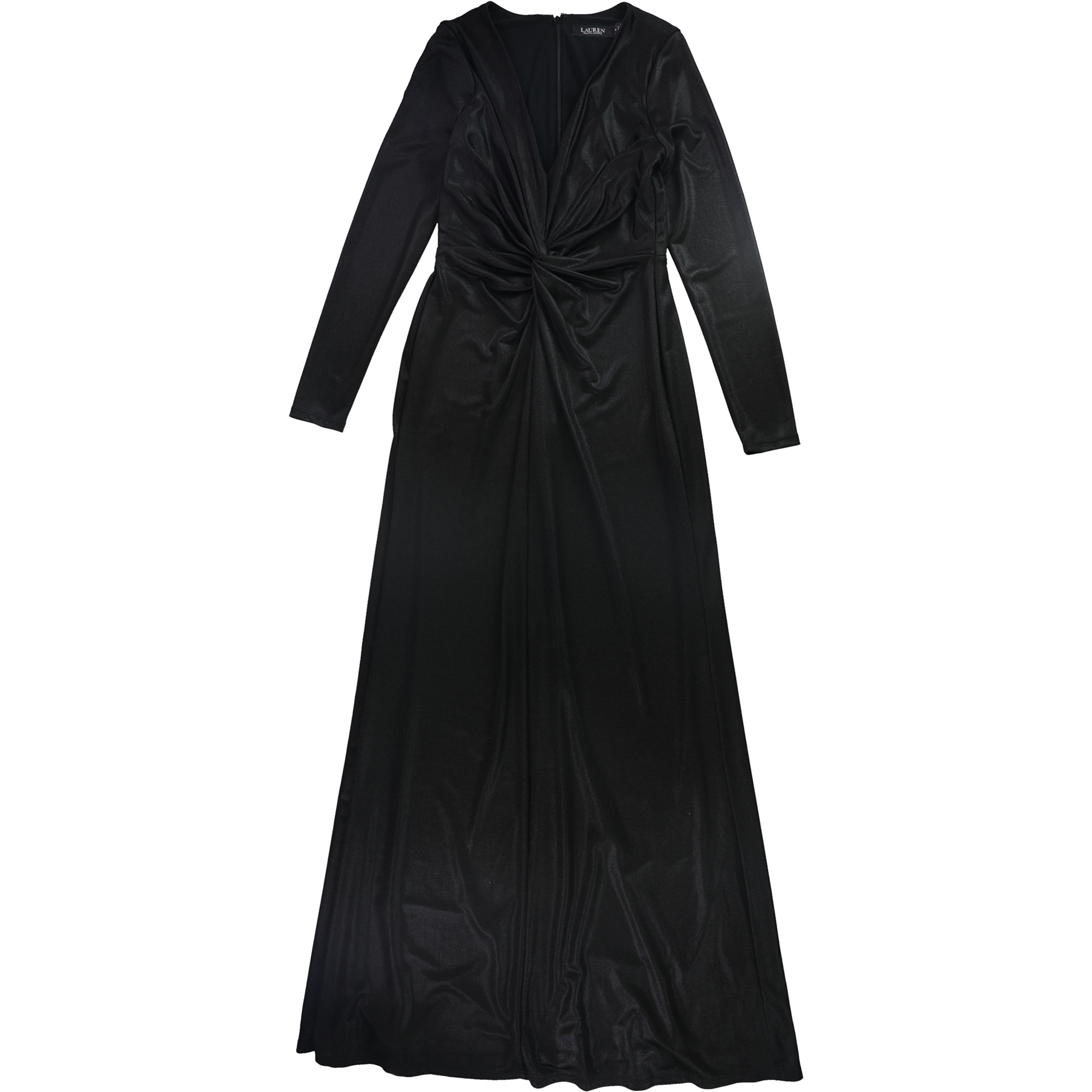 Ralph Lauren Womens Twist Front Gown Dress, Black, 2