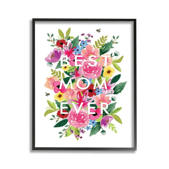 Stupell Industries Floral Best Mom Ever Botanical & Floral Painting Black Framed Art Print Wall Art, 11 x 14