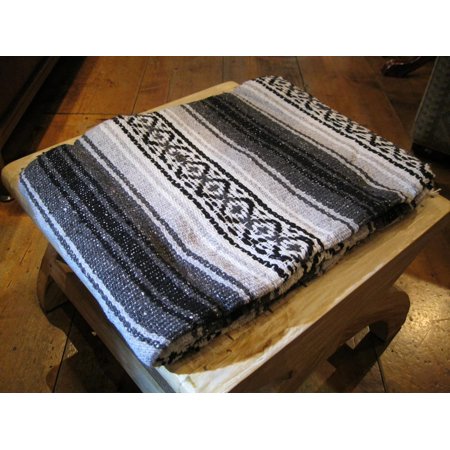Large Authentic Mexican Falsa Blanket Mexican Blanket Black