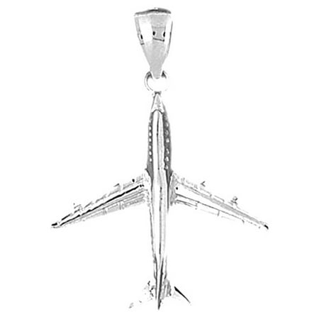 14K White Gold 3D Airplane Pendant - 35 mm