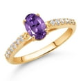 thumbnail image 2 of Gem Stone King 10K Yellow Gold Purple Amethyst and White Lab Grown Diamond Engagement Ring for Women (0.93 Cttw, Oval 7X5MM, Gemstone February Birthstone, Size 8), 2 of 4
