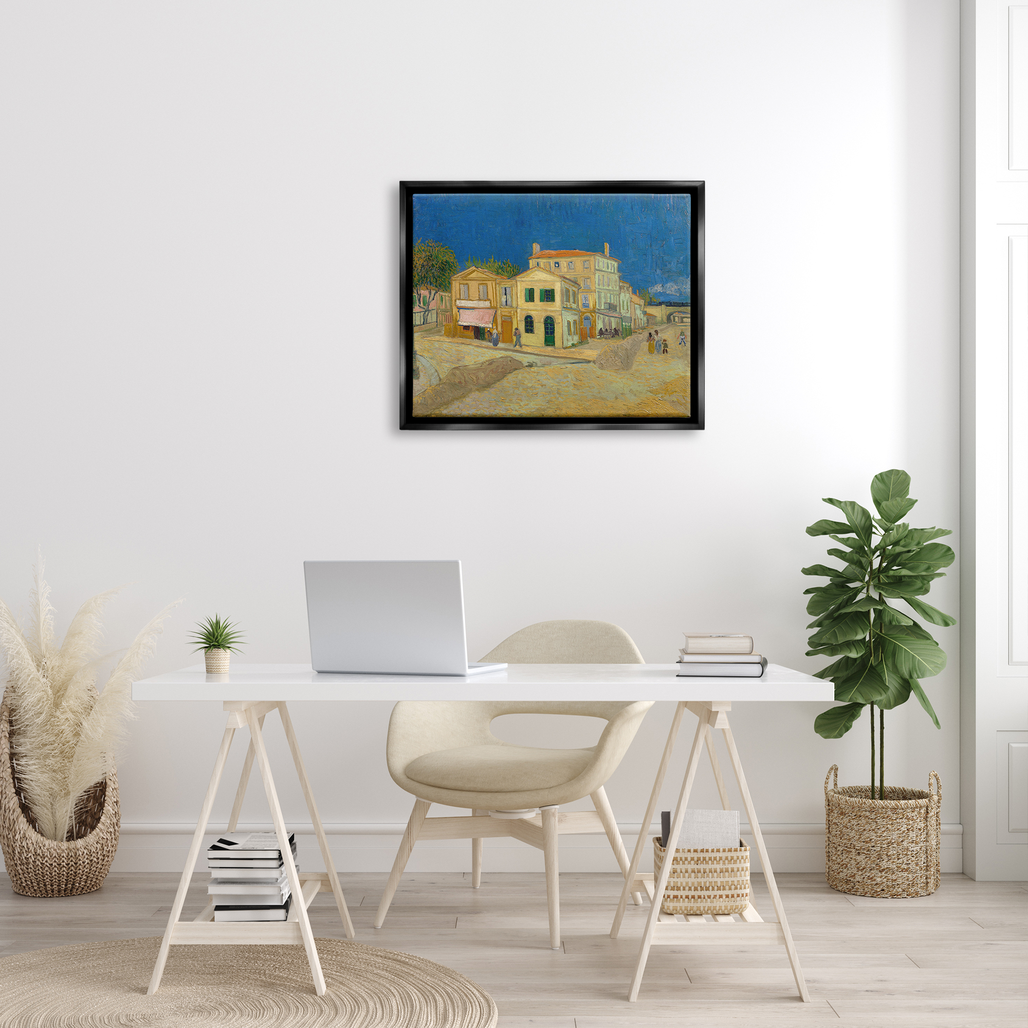 Stupell Industries The Yellow House Vinvent van Gogh Classic Painting Painting Jet Black Floating Framed Canvas Print Wall Art, Design by one1000paintings
