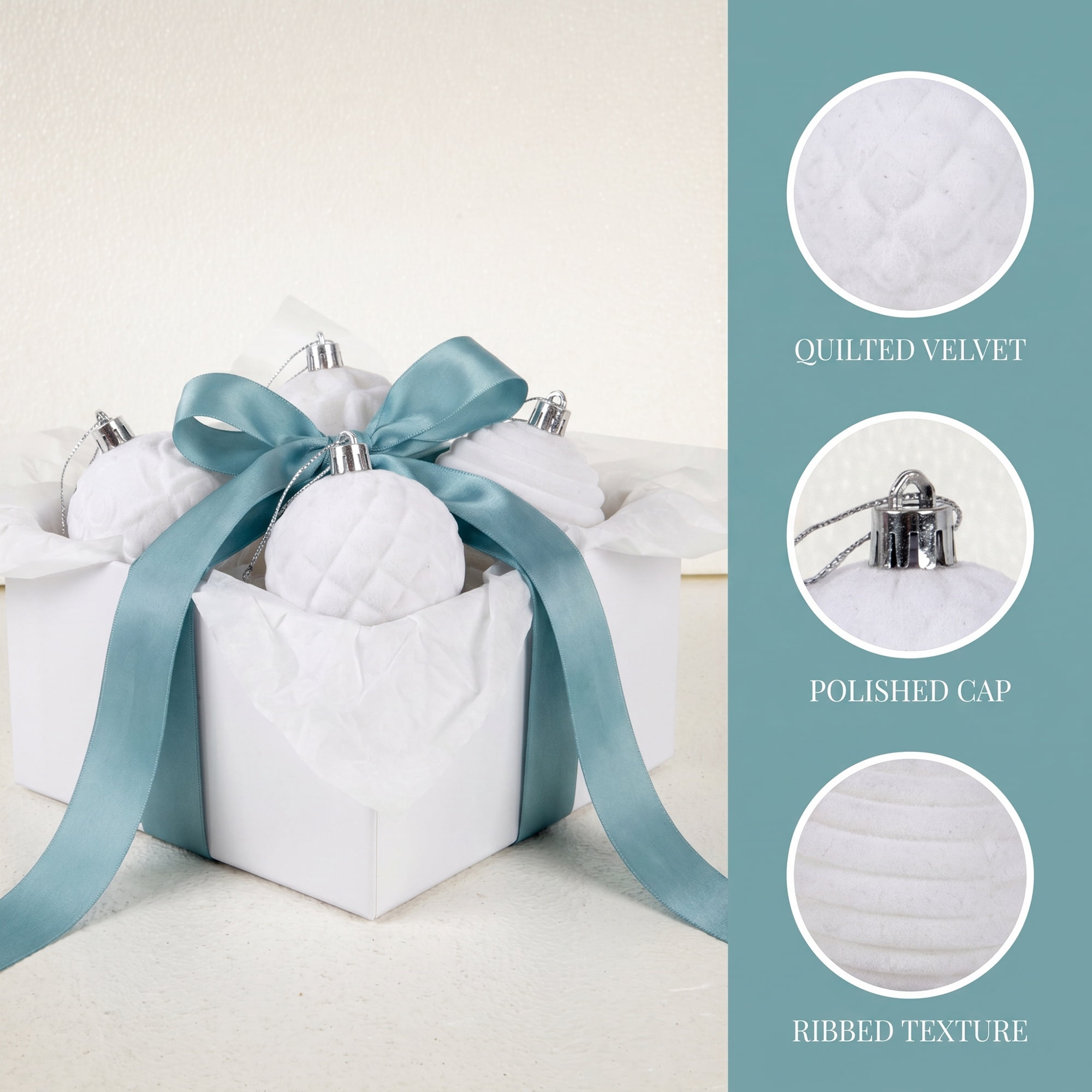 Unique Bargains Velvet Christmas 12 Pack Flocked Sphere Orbs Luxury Ornaments White 2.4"