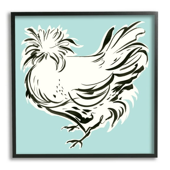 Stupell Industries Modern Chicken on Blue Animals & Insects Painting Black Framed Art Print Wall Art, 12 x 12
