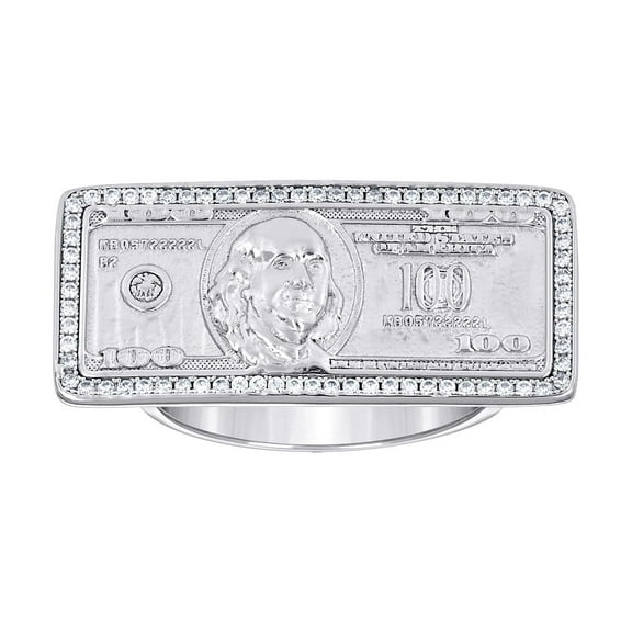 925 Sterling Silver Mens Cubic Zirconia Dollar Bill Currency Fashion Ring 14.4x31.1mm Wide Size 10 Ring for Men