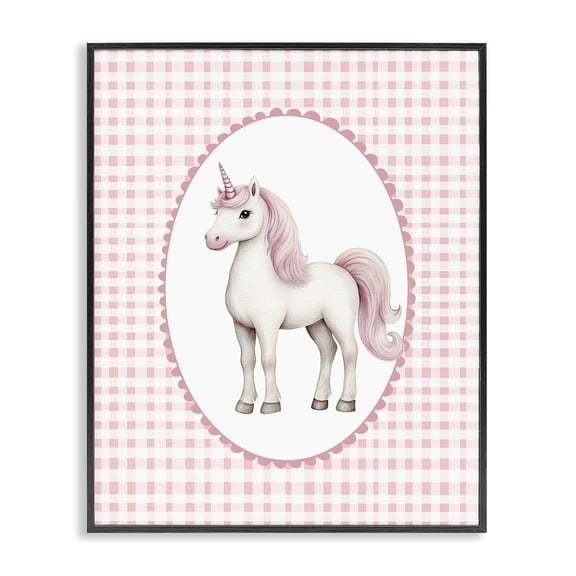 Stupell Industries Eclectic Pink Gingham Unicorn Black Framed Giclee Art, 11 x 14, by Christine Simpson Art