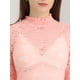 thumbnail image 5 of Blusa floral de manga larga con cuello alto y manga larga con encaje de malla para mujer Rosa L, 5 of 6