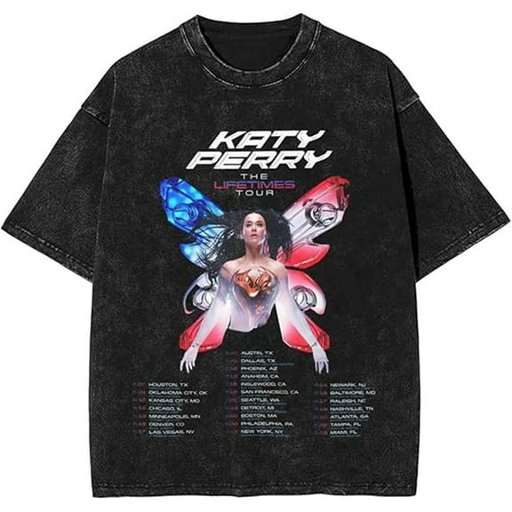 Katy Perry Tour 2025 Merch T-shirt Vintage Oversized Summer Fashion Trend Short Sleeved Top