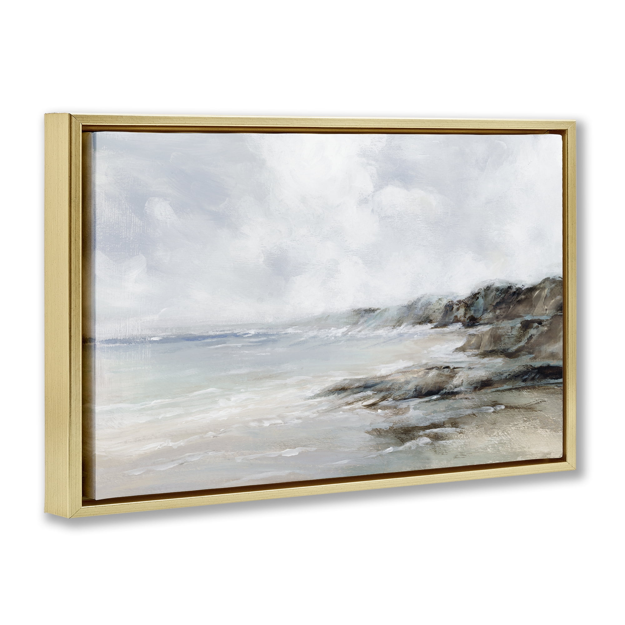 Stupell Industries Classic Shoreline Cliffs Nautical & Beach Painting Gold Floater Framed Canvas Art Print Wall Art, 31 x 21