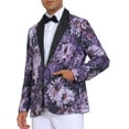 thumbnail image 4 of INSPIRE CHIC Men's Single Button Notch Lapel Prom Flower Print Suit Jacket M Purple Black, 4 of 5