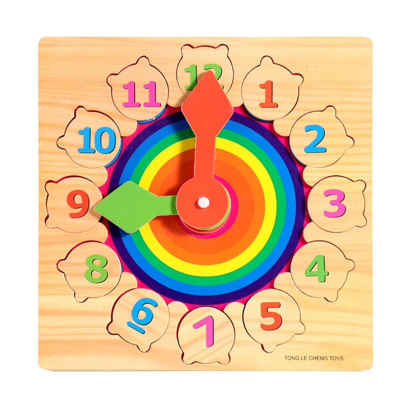 Cuteam Wooden Clock Toy,1 Set Wooden Clock Toy Round Edges Bright Color