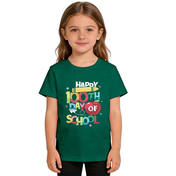 KAUOD Girls 100 Day of School T-Shirts Summer Soft Short Sleeve Tees Tops Kids Toddler School Cute Graphic Shirt Clothes