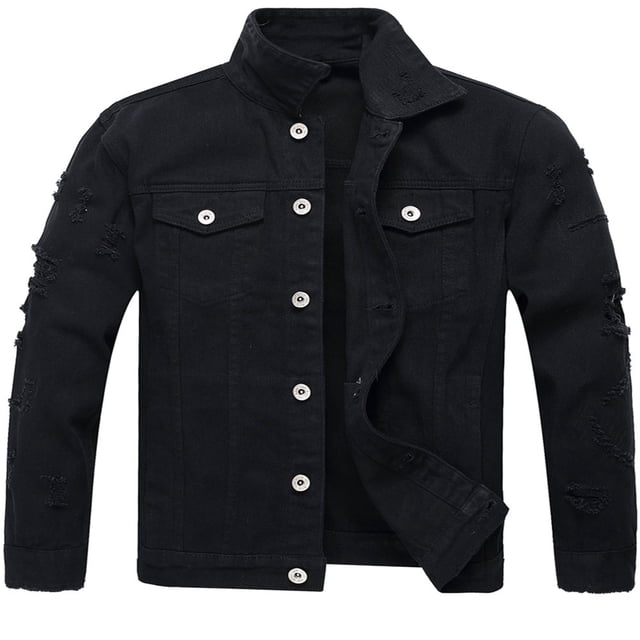 LZLER Casual Jean Jacket for Men Ripped Sports Denim Jacket