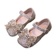 thumbnail image 6 of SGFCWSX Girls Mary Jane Shoes Kids Sparkly Rhinestone Pearl Bow Ankle Strap Party Wedding Flats Gold Size 11.5 Little Kids, 6 of 7