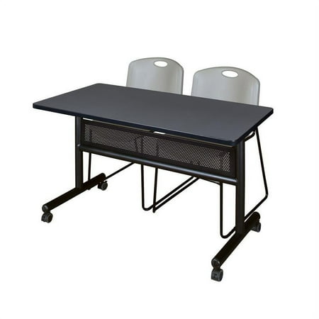 UPC: 0192357008874 | 48  x 24  Flip Top Mobile Training Table w/ Divider- Grey & 2 Stack Chairs