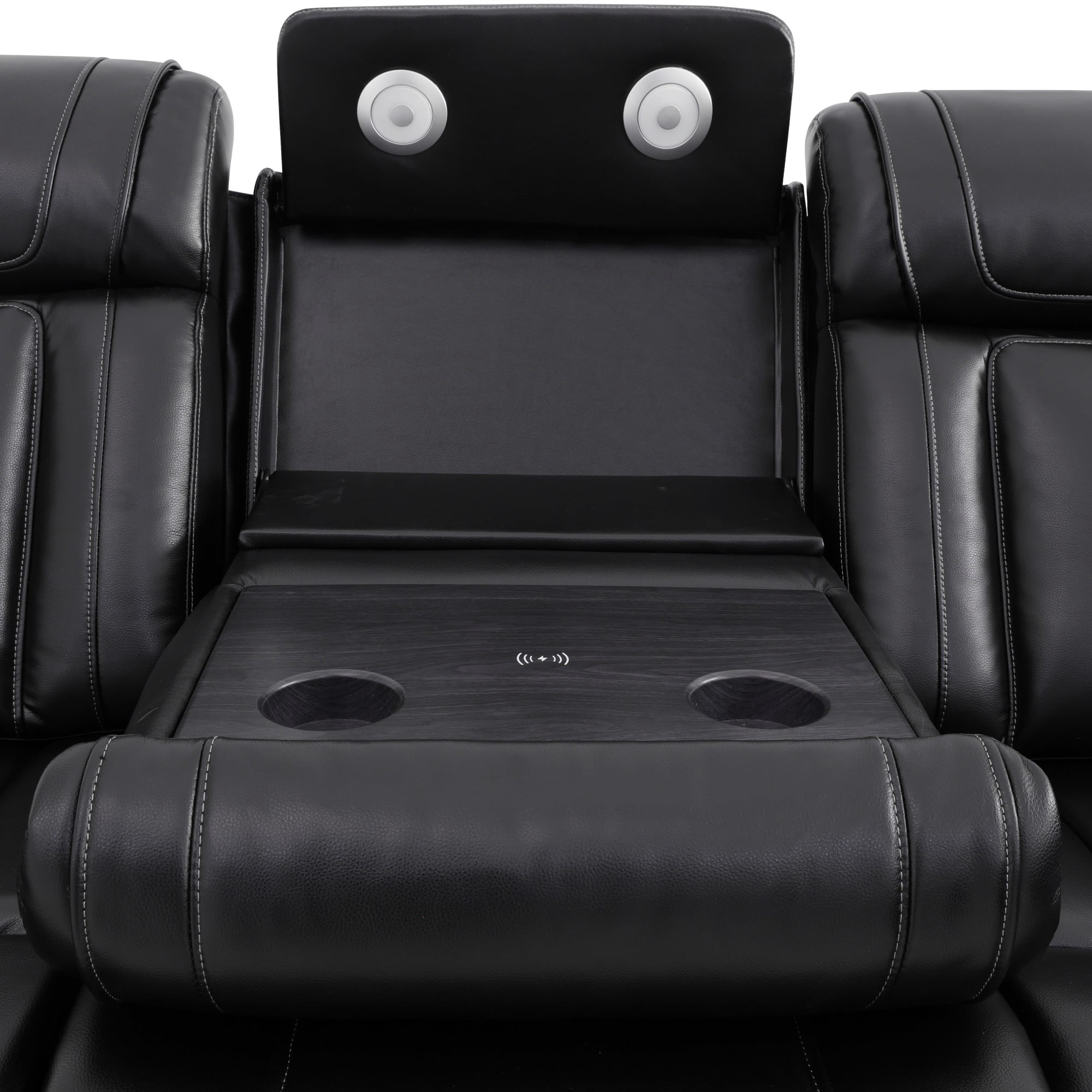 Gewnee 1+2+3 Piece Recliner Sofa Set, Air Leather Smart Sofa with Wireless Charging, Bluetooth Speaker, LED Light, Cup Holders & Storage, Adjustable Recline for Living Room, Black