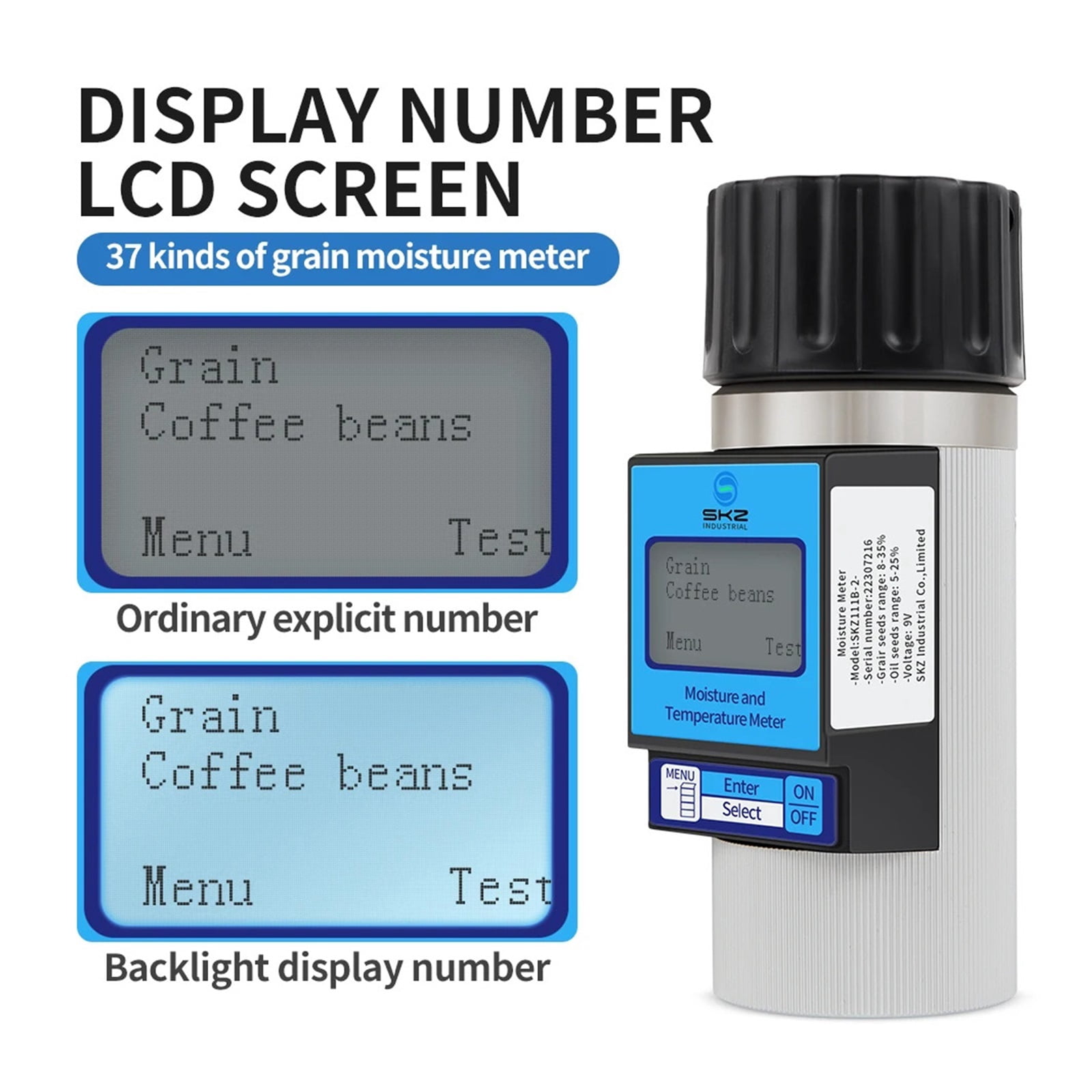 37 Kinds Grain Moisture Meter LCD Display 0-60°C Humidity Meter Grains Seeds Wheat Rice Peanuts Coffee Beans Hygrometer