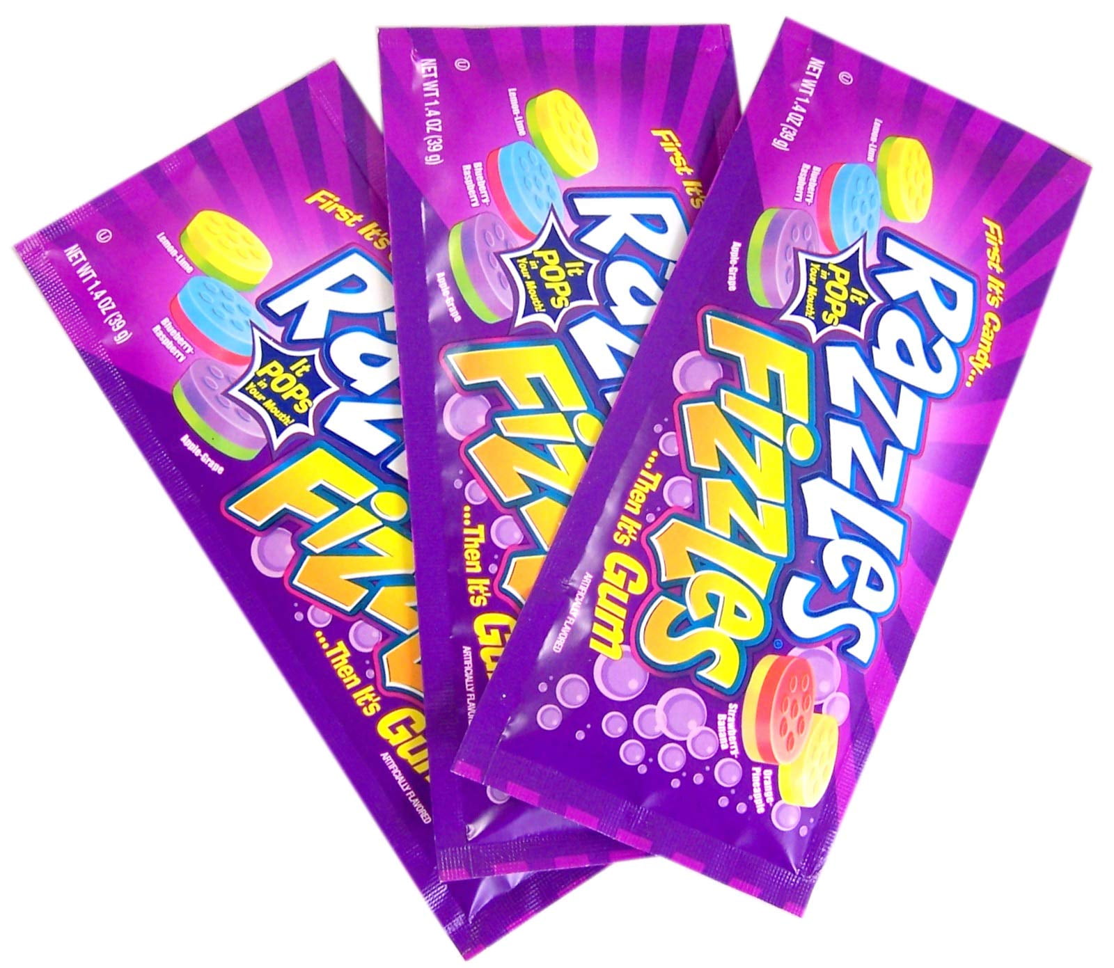 Razzles Fizzles Candy Fruit Flavored, 1.4 Ounce, Pack of 3