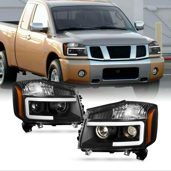 AKKON - Fit 2004-2015 Tian 2005-2007 Armada LED Tube Running DRL Parking Projector Black Headlight Pair Driver Passenger