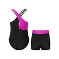 thumbnail image 2 of iiniim Kids Girls Sleeveless Shiny Dance Leotard with Shorts 2-pieces Dancewear Gymnastics 6-16 Hot Pink 8, 2 of 7