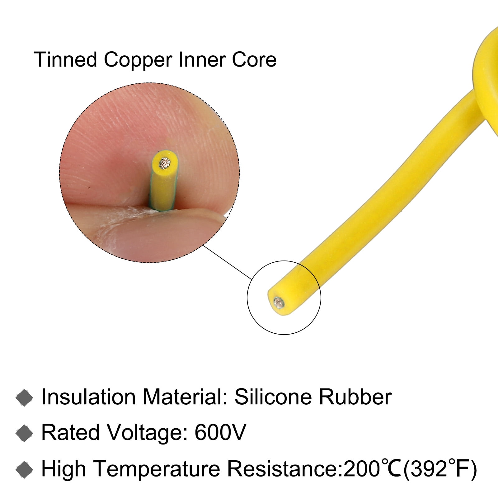 Silicone Wire 22AWG 22 Gauge Flexible Tinned Copper Standard High-Temperature Hookup Wire Yellow 75m/246ft