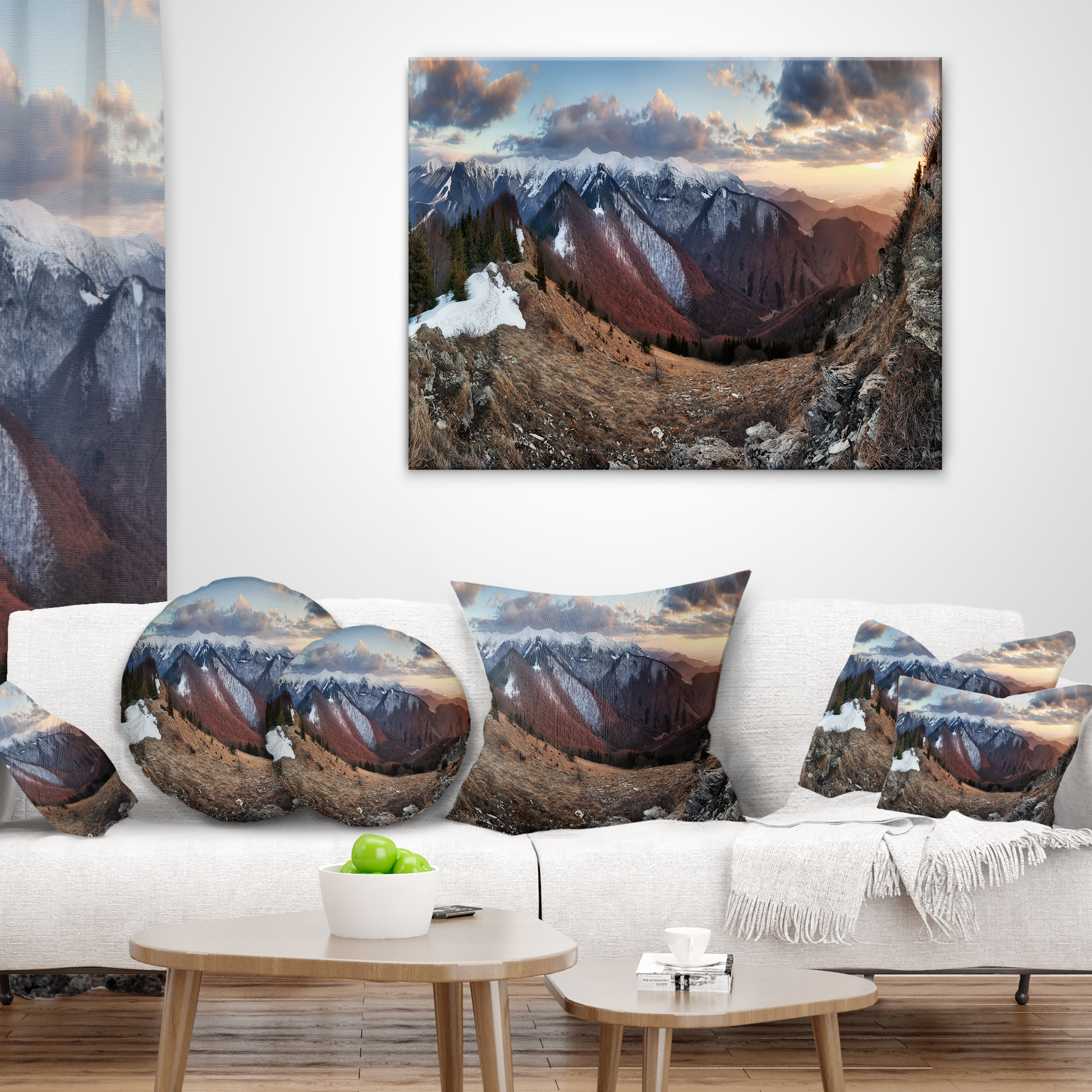 Designart Layers of Foggy Hills Panorama - Landscape Printed Throw Pillow - 16x16