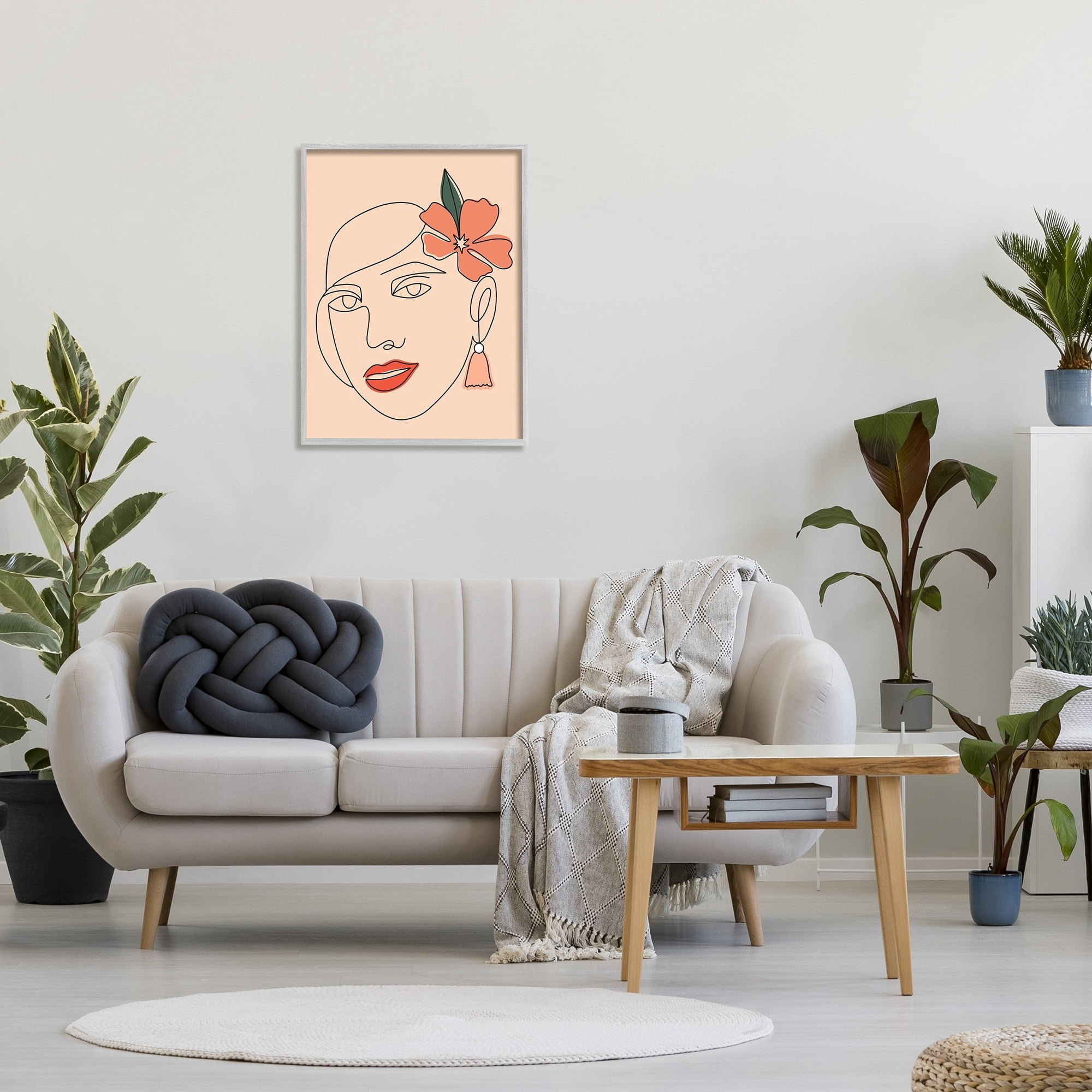 Stupell Industries Abstract Line Doodle Woman Lipstick Flower Blossom Graphic Art Gray Framed Art Print Wall Art, Design by Hey Bre! Creative Studio