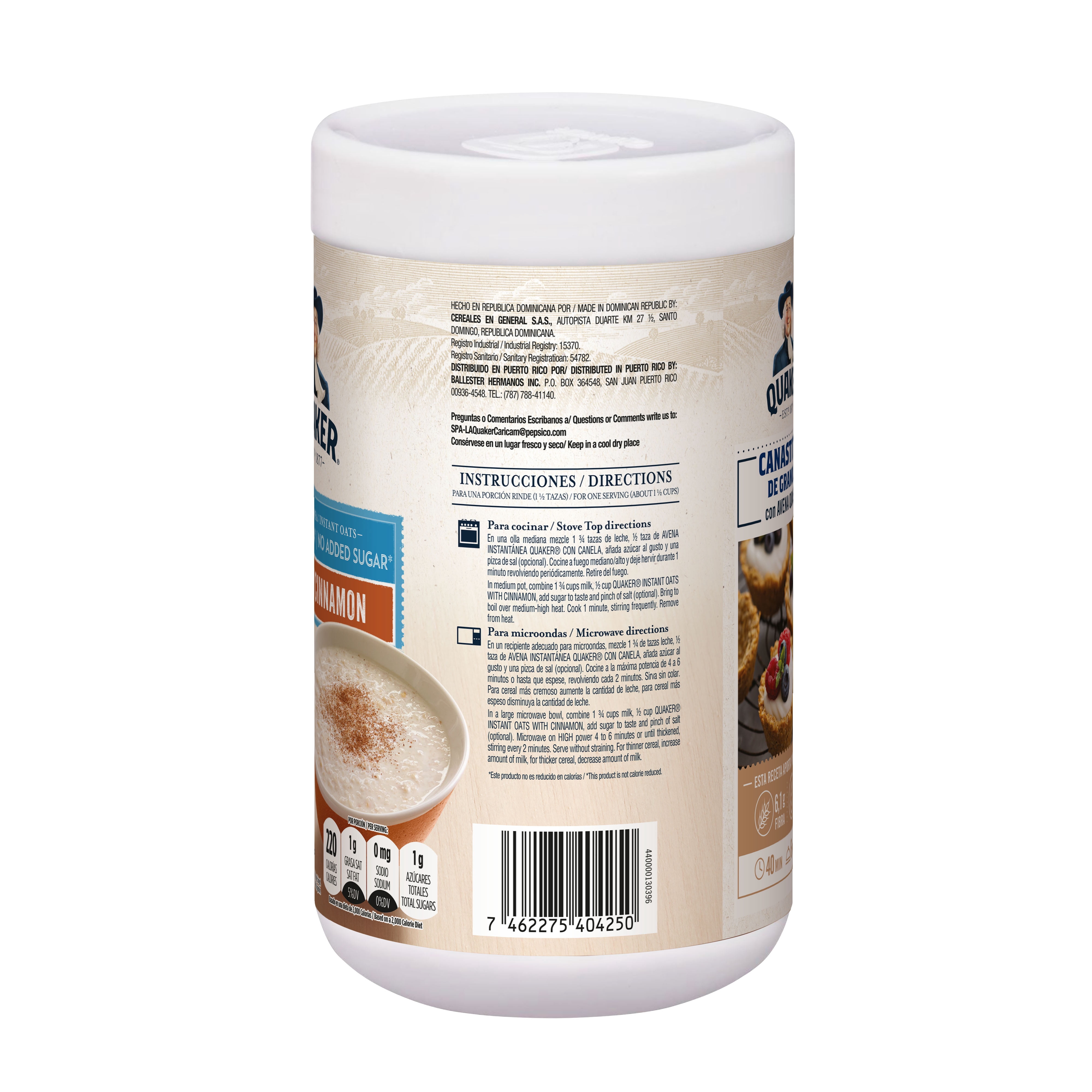 Quaker Oatmeal Cinnamon Flavor with No Added Sugar Hot Cereal 20.1oz Box