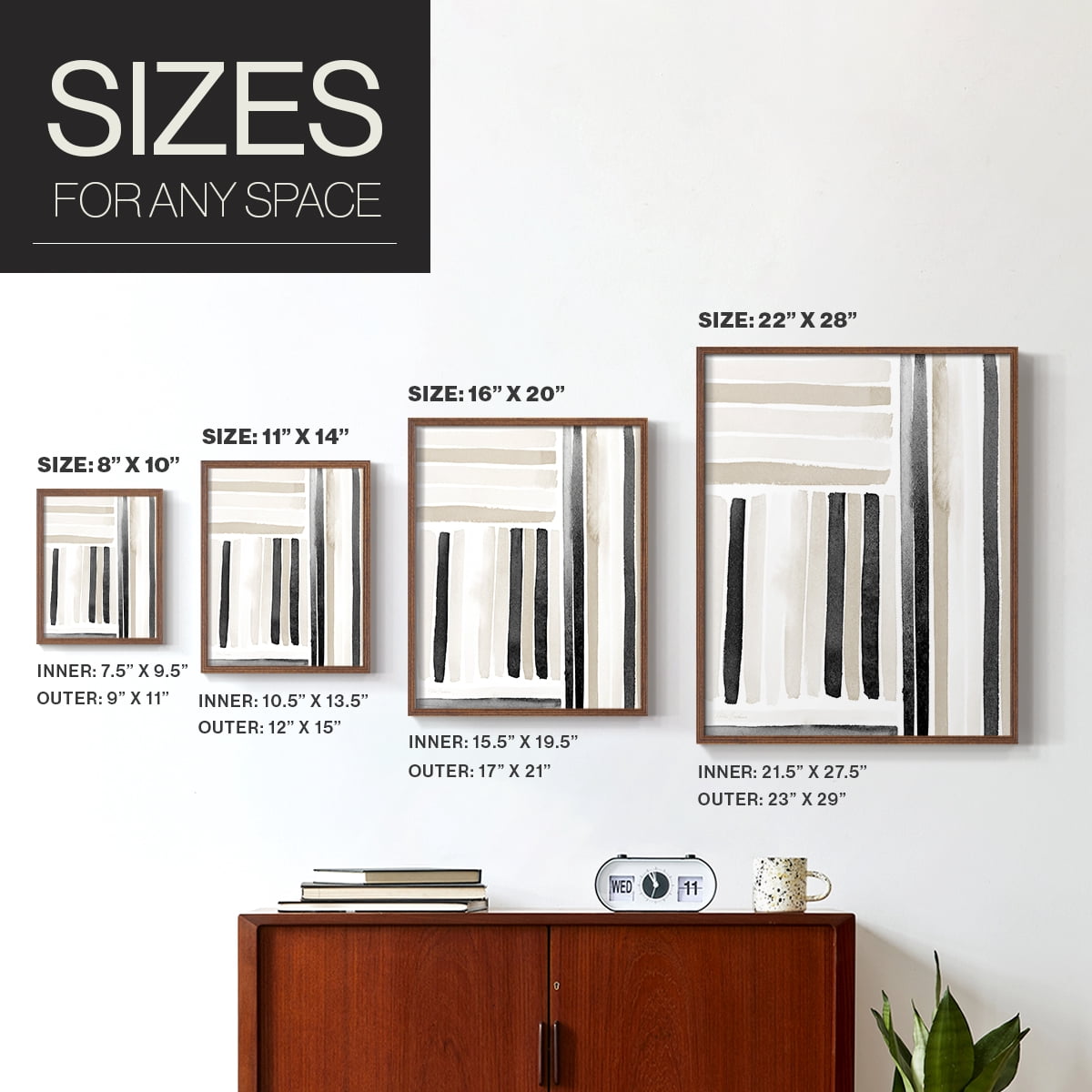 Neutral Lines I in Brown Solid Wood 11 x 14 Framed Print
