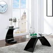 Furniture of America Maore Glass Top 2-Piece Coffee Table Set, Black