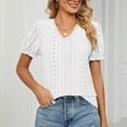 thumbnail image 2 of Birdeem Womens V- Neck Solid Color Lace Panel Cut-Out Short Sleeve Short Tops, 2 of 9