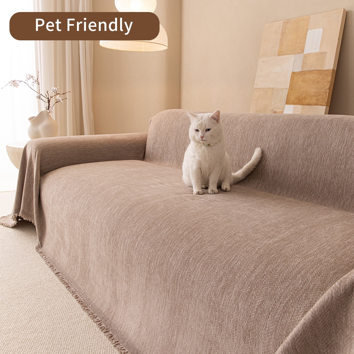 Smuge Sofa Cover, Sectional Couch Cover Protector Slipcover for 3 Cushion Couch L Shape Sofa towel Throw Sofa Loveseat Cover for Pets Dogs Cats (71"x 134", Khaki)