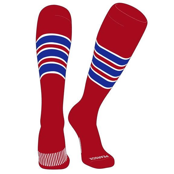 PEAR SOX Striped OTC Baseball, Softball, Football Socks (C) Red, White, Royal (XS)