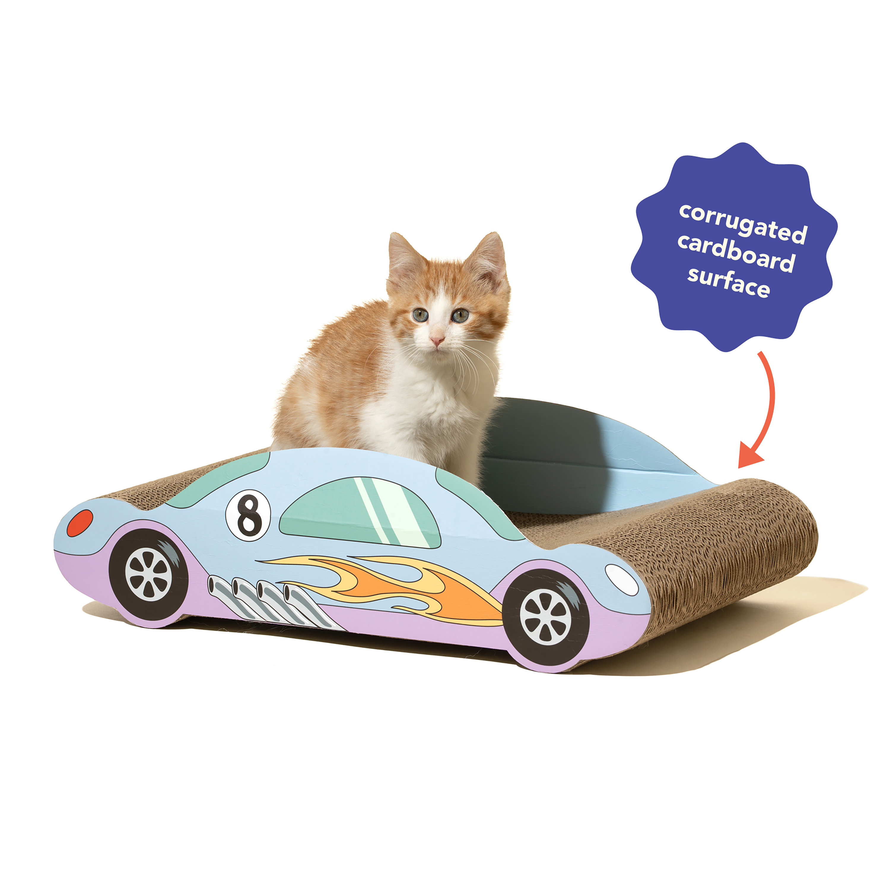 Oodles Blue Hot Rod Race Car Durable Corrugated Cardboard Cat Scratching Pad, One Size
