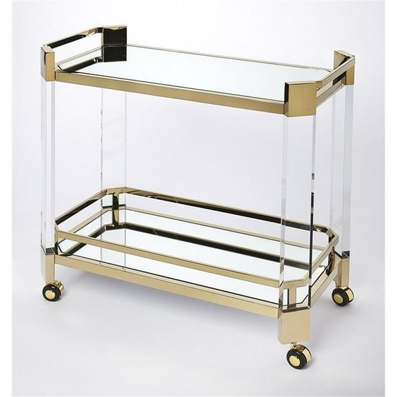 Pemberly Row Contemporary Acrylic 2-Tier Bar Cart - Clear & Gold