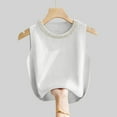 thumbnail image 2 of 2025 Summer Women's Beaded Crewneck Tank Top Solid Sleeveless Knitted Blouse Loose Fit Casual Office Wear Thin Work Tops, 2 of 6