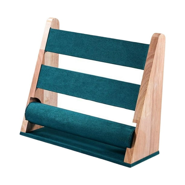 Exhibidor de joyas de 3 niveles, organizador vertical para pulseras y cabello. Franela Verde