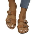 thumbnail image 4 of Xfvqtps Slide Sandals Women Flat Buckle Decoration Open Toe Non Slip Breathable Summer Beach Sandals Brown, 4 of 9
