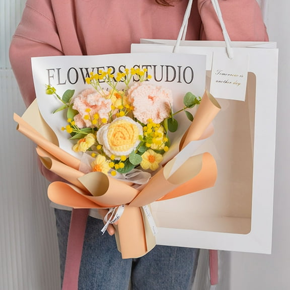 Handcrafted Crochet Rose Bouquet Set, Simulated Eternal Flower Collection for Valentine's Day, Artisanal Knitted Floral Display for Special Occasion Gifting(A)