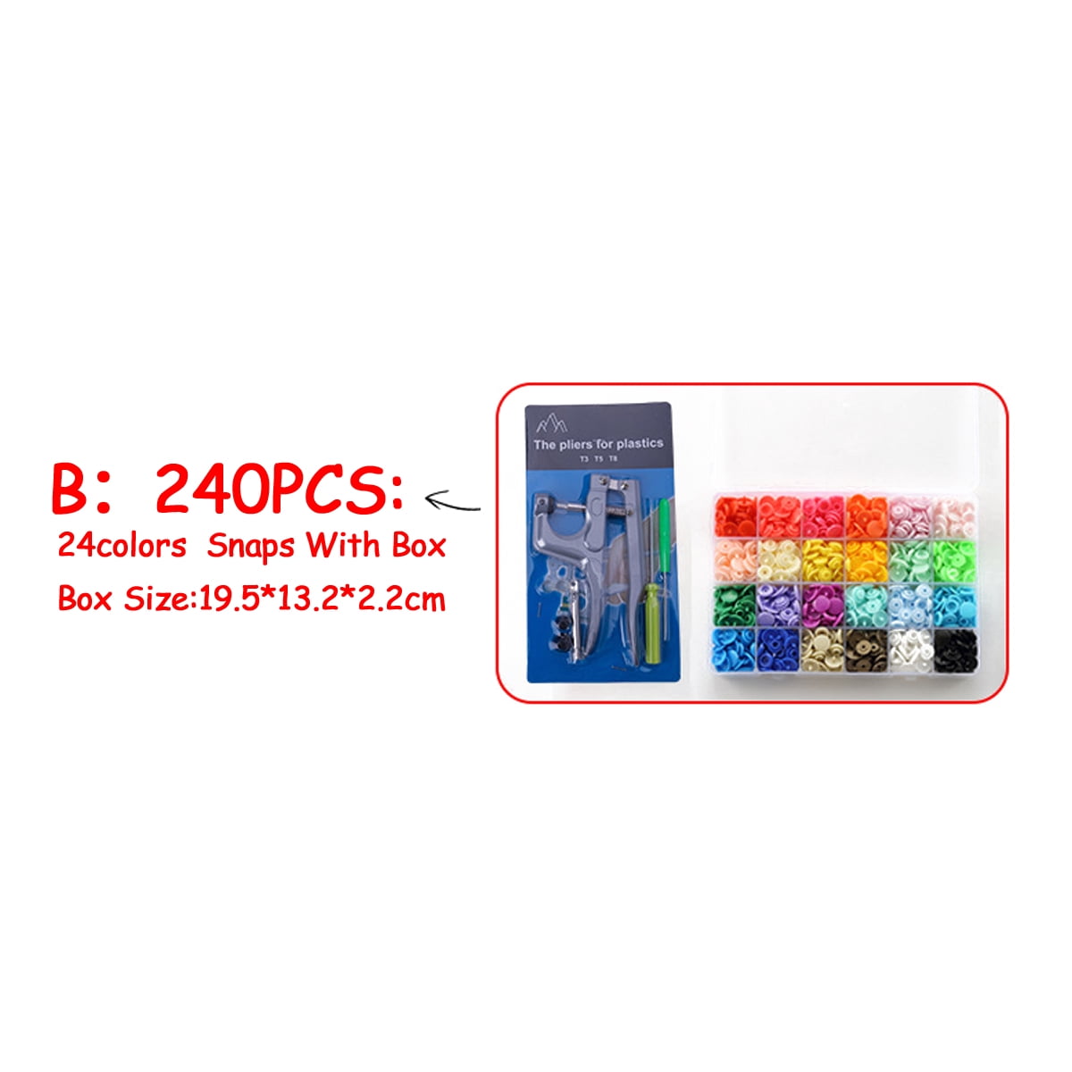 150/240/360pcs T5 Resin Snaps Plastic Fastener Closures Button w/Pliers Tool Kit