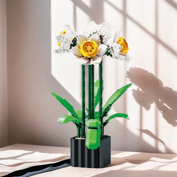 Wizardi Daffodils Building F07M9-11(101) ‚Äì White Flower Building Set Botanical Collection, Eco-Friendly ABS Plastic 101 Pcs, 4x4x8 Desktop Decor for Adults & Teens