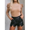 thumbnail image 1 of Women's Brown Puff Sleeve Suede Bodysuit, 1 of 18